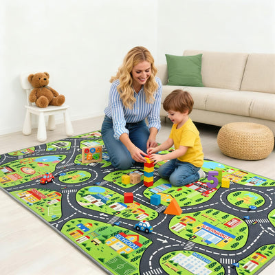 B BENRON Kids Car Play Rugs - 36"x60" Learning and Fun City Road Map Play Mat for Playing with Cars Trucks, Non-Slip Playmat for Nursery, Playroom Bedroom and Classroom, Machine Washable