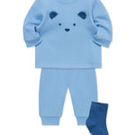 Little Me Simply Essential Solids 100% Organic Clothes for Baby Blue Bear Jogger Set, Placid Blue, 12 Months