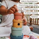 Hippypotamus Stacking Cups - Silicone Baby Stacking Toys - Montessori Soft Nesting Cups for Babies - Castle