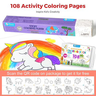 Jar Melo Animal Coloring Roll for Kids -Sticky No Mess Coloring Poster for Toddlers, 118×15.74 Inches Large Coloring Tablecloth, Drawing Paper for Kids' Easel Ideal Gifts for Home Birthday Party
