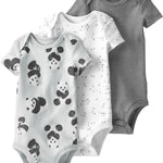 little planet by carter's unisex-baby 3-pack Long Sleeve Bodysuits made with Organic Cotton, Panda/Star/Striped , 3M