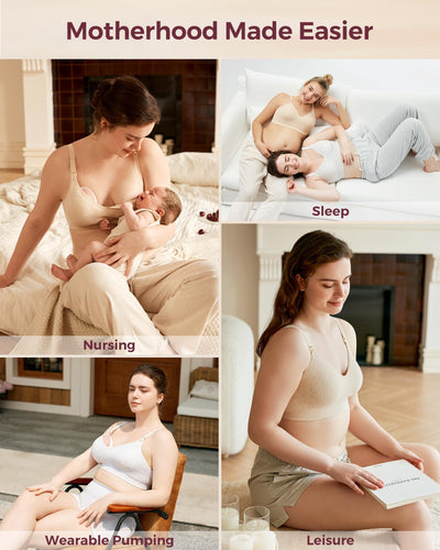 Momcozy Nursing Bras for Breastfeeding, Soft U.S. Cotton Seamless Maternity Bra, Fixed Padding, Wireless Pregnancy Light Gray
