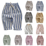 RGDYPKO Boys Striped Pants Toddler Baby Linen Harem Pants Soft Comfortable Stretchy Drawstring Elastic Waisted Trousers Blue