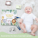 Beeveer Baby Keepsake Box Newborn Memory Organizer with 9 Labeled Compartments First Keepsake Book Gift Box for Pregnancy Mother"s Day Baby Shower New Maternity (Green,Jungle Animal)