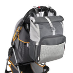 Fisher-Price Multi-Pocket (13) Grey Roll Top Diaper Bag Backpack with Portable Changing Pad, Stroller Straps, Wipes, Bottle, Tablet Pockets