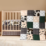 Hahafelt 3 Piece Patchwork Crib Bedding Set, Neutral Cow Cactus Print Baby Bedding, Barnyard Western Nursery Decor, Standard Size Soft Baby Bed Set Includes Quilt, Fitted Crib Sheet, Bed Skirt