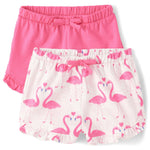 The Children's Place,Baby-Girls,and Newborn Cotton Pull on Everyday Shorts,Flamingo Pink 2-Pack,9 Months,12 Months