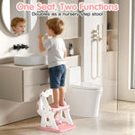 Vorykido Potty Training Seat, 2 in 1 Potty Training Toilet with Step Stool for Boys Girls, Toddler Toilet Seat with Stabilizer Crossbar, Anti-Slip Pads and Splash Guard, Pink