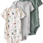 little planet by carter's unisex-baby 3-pack Long Sleeve Bodysuits made with Organic Cotton, Veggie Garden/Stripe, 3M