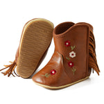 Jastore Baby Girls Cowboy Boots Infant Western Style Flower Booties Toddler Soft Sole Non-Slip First Walker Crib Shoes(Red Flower,12-18 Months)