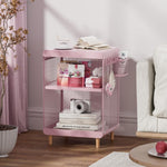 SYKIARIOL Kids Nightstand with Storage & Hooks, Cute Pink Bedside Table for Girls, Small Toddler Night Stand for Bedroom