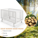 BABY JOY Wooden Baby Crib, Rubber Wood Mini Crib w/ 3-Height Adjustable Mattress Support Base & Full-Length Guardrails, Toddler Bedroom Furniture Fence Bed (White)