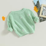 Mubineo Baby Girl Winter Clothes Cute Flower Sweater Crewneck Pullover Long Sleeve Knit Newborn Infant Sweaters (US, Age, 2 Years, 3 Years, Mint Green)