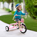 Radio Flyer Classic Style Steel Framed Dual Deck Kids Tricycle Ride with 12 Inch Spoked Front Wheel, Handlebar Bell, and Streamers, Pink