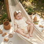Kupretty Newborn Baby Girl Summer Clothes Vintage Muslin Linen Ruffle Romper Short Sleeve Bodysuit Jumpsuit with Headband (Cream, 3-6 Months)