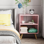 Aenuert Night Stand, Pink Kids Nightstand, Modern End Table with Open Storage, 2-Tier Nursery Bedside Table for Small Space, Living Room, Bedroom
