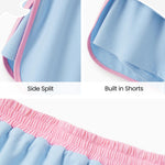 PATPAT Girls 2 Piece Outfits Size 7-8 Years, Blue Pink Color Block Tshirts and Skorts Clothing Sets, Girls Summer Outfits, Trendy Clothes Skirt Sets Summer Clothes Lounge Sets