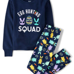 The Children's Place Unisex Baby Family Matching Easter Snug Fit Cotton Pajamas, Navy Egg Hunting Squad, 6