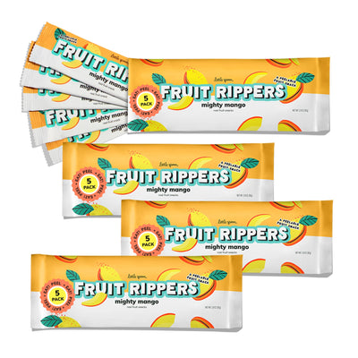 Multiple packages of Fruit Rippers mighty mango on a white background