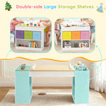 Callales Kids Art Table and 2 Chairs Set, Wooden Craft Desk with 2 Storage Shelves, 6 Storage Bins & Paper Roll for Drawing, Learning and Reading, Toddler Activity Play Desk for Home, 47 L x23 W