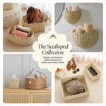 BEBE BASK Premium Baby Diaper Caddy Organizer - Handmade & Award-Winning Scalloped Rattan Basket - Luxury Diaper Caddy Basket - Elegant Scalloped Edge (Natural)