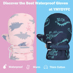 YMYDYFC Toddler Mittens Baby Waterproof Gloves Toddler Snow Gloves Kids Winter Mitten For Boy Girl Kids Ski Mitten Black Dinosaur & Navy Dinosaur S(1-2 Years)