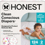 The Honest Company Clean Conscious Diapers for Delicate Skin | Up to 100% Leakproof | Hypoallergenic, Fragrance Free | Gender Neutral | Club Box, Size 1 (8-14 lbs), 78 Count (Prints May Vary)