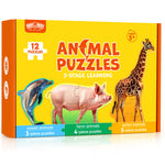 BenBen Puzzles for Toddlers 2-4,12 Animal Puzzles, 3 Levels Step-by-Step Color-Coded Jigsaw Puzzles, 48 Pieces Total, Educational Montessori Toys for Preschool Girls Boys