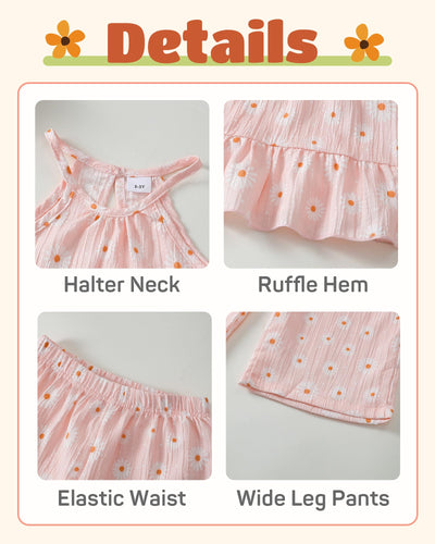 Toddler Clothes 2t 3t Girl Summer Clothes Kids Cute Pink Halter Crop Ruffle Tops High Waist Long Flower Pants Toddler Girl Summer Outfits Clothing Set