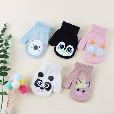 MniJiza Baby Winter Mittens Toddler Stretch Knit Gloves Magic Warm Glove for Baby Boys Girls (5 Pairs Animal2, 6-36M)