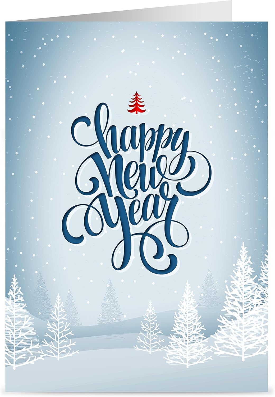 Happy New Year Cards - One Jade Lane - Winter White, 5x7, Heavy Stock, Set of 18 Holiday Cards & Envelopes.