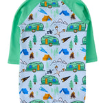 RUGGEDBUTTS Baby/Toddler Boy Swimsuit, One Piece Zipper Rash Guard Sunsuit with UPF 50+ Sun Protection - Blue Campfire Crew, 3-6m