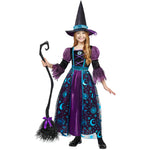 Spooktacular Creations Witch Costume for Girls, Halloween Witch Dress with Broom Hat, Kids Moon Shimmer Costume Set for Wizard Role Play Themed Parties (Medium(8-10 yrs))