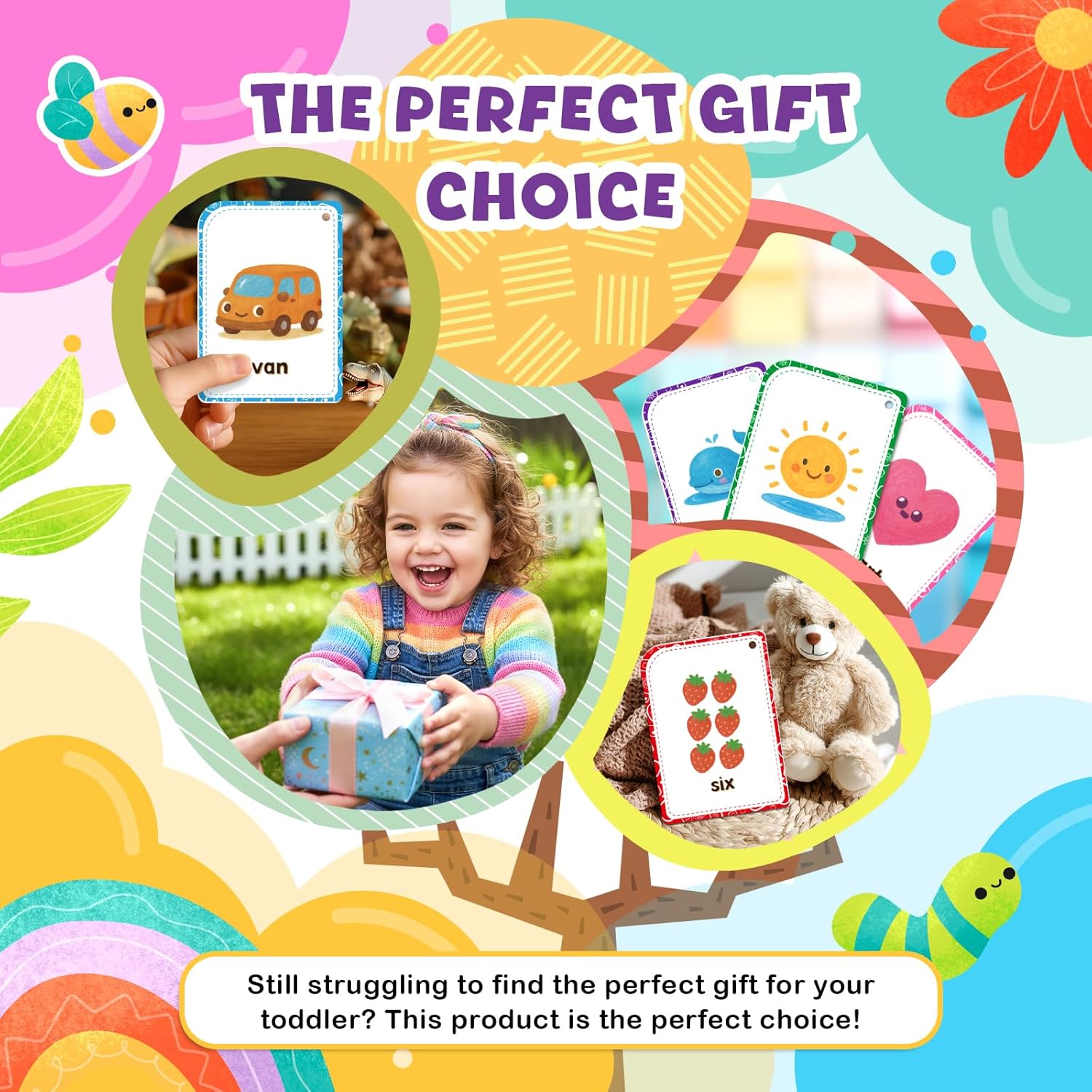 Flash Cards are Designed for Toddlers Aged 1-3. The Set Includes 56 Double-Sided Preschool Flash Cards Featuring The Alphabet, Numbers, Colors, and Shapes.