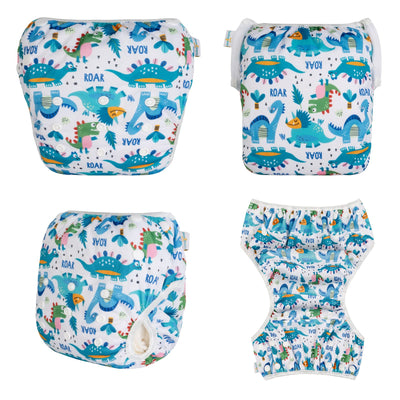 Babygoal Baby Boy Swim Diapers 3 Pack for 0-8 Months Infant, Reusable Adjustable Washable for Swimming Lessons-Dinosaur,Shark,Fish