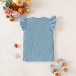 OPAWO Toddler Tank Tops Girls Tank Tops for Girls Shirts, Ribbed Ruffle Sleeve Toddler Girl Tee Shirts Blouse, Girl Summer Clothes 1-5T(White/Blue,18-24 Months)