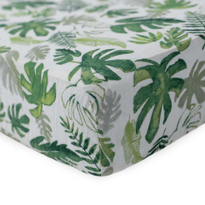 Little Unicorn Premium Crib Sheet | Breathable & Super-Soft Muslin Fabric (Tropical Leaf)