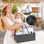 Orzbow 4 Tier Baby Rolling Storage Cart with Drawers, Detachable Baby Diaper Caddy Organizer and Storage, Metal Rolling Utility Cart for Nursery, Bedroom, Changing Table & Crib, Easy to Assemble, Gray