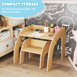 Costzon Kids Table and Chairs, Montessori Weaning Wooden Desk and Chair w/Wide Tabletop, Curved Edges, Space-Saving Design for Kids' Room, Nursery and Playroom, Toddler Table and Chair Set (Natural)