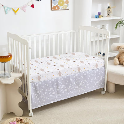 4 Pack Mini Crib Sheets Fitted - 38"x26" Pack and Play Sheets for Playard Mattress, Portable Mini Crib | Soft & Skin Friendly Pack N Play Sheets for Boys Girls (Clover & Moon Star)