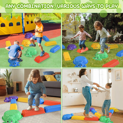 Turtle Balancing Stepping Stones - 10-Piece Set of Interactive Sound Toys for Kids, Holds 176 Pounds, Great for Indoor and Outdoor Toddler Obstacle Training, Improves Balance (redyellowgreenblue10)