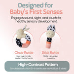Bella Bunny Baby Rattle Toys - Rattles for Babies 0-6 Months High Contrast Baby Toys for Newborn Gifts - Ultra-Soft Sensory Toy Stick and Circle Baby Rattles 0-6 Months (2-Pack)