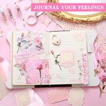Janlaugh DIY Journal Diary with Lock Set Scrapbook Kit Stationary Diary Supplies Art Crafts Kit for Birthday Holidays Ideal Gifts for Women Teen Girls(Pink,Classic)