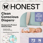 The Honest Company Clean Conscious Diapers for Delicate Skin | Up to 100% Leakproof | Hypoallergenic, Fragrance Free | Gender Neutral | Club Box, Size 1 (8-14 lbs), 78 Count (Prints May Vary)