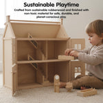 PlanToys® Bathroom Classic Set for Montessori Inspired Home and Small World Play | Practical Life, Social Skills and Imaginative Scene Building | Eco Friendly Wooden Dollhouse Bathroom Furniture