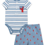 Little Me Clothes for Baby Boys' Lobster Short Set, Med Denim Heather, 12 Months