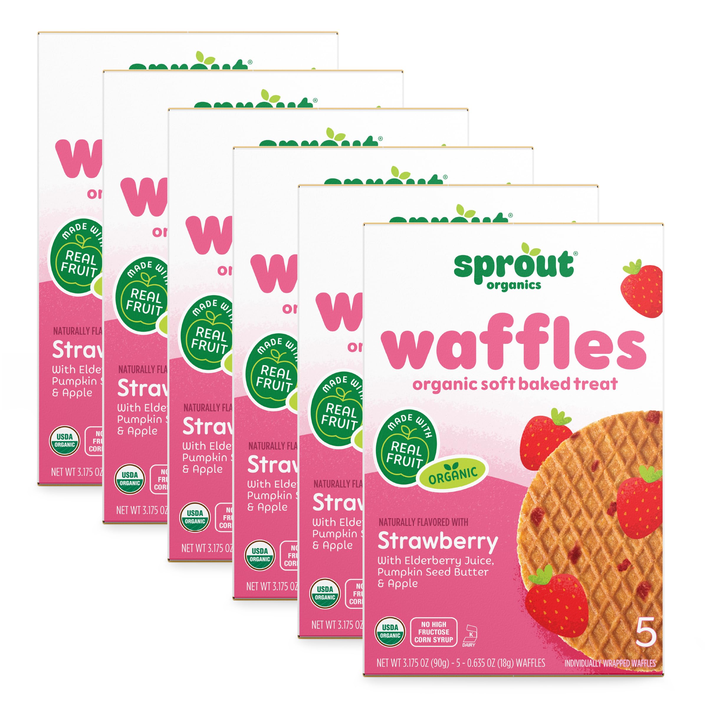 Sprout Organics, Waffles Toddler Snacks, Strawberry, Single Serve ...