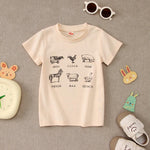 Toddler Baby Boys Girls Farm Shirt Cute Animals Graphic Short Sleeve T-Shirt Kids Funny Letter Print Summer Tee Tops(Apricot-1,4-5T(120))