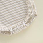 Youweixiong Newborn Baby Boy Girl Striped Romper Sleeveless Cotton Linen Bubble Bodysuit Button Shoulder Jumpsuit Tank Summer Overalls (Khaki, 0-3 Months)