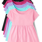 The Children's Place,Baby Girls,and Toddler Short Sleeve Everyday Casual Knit Shirt,Multicolor Empire 5-Pack,3 Years